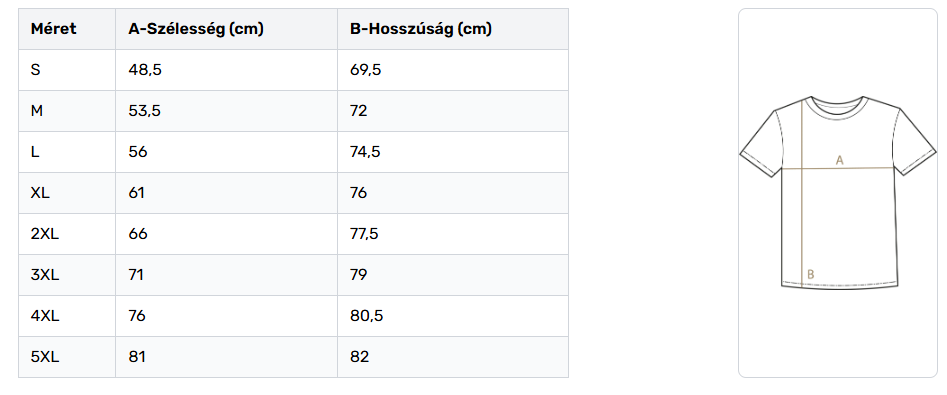 Póló méretezés felnőtt