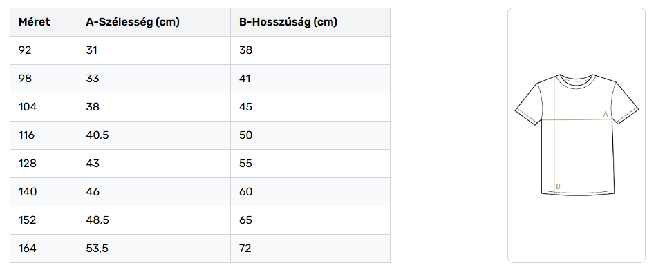 Póló méretezés gyerek